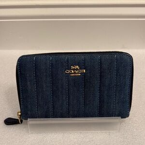 Coach Denim Blue Quilted Zip Wallet with Gold Logo